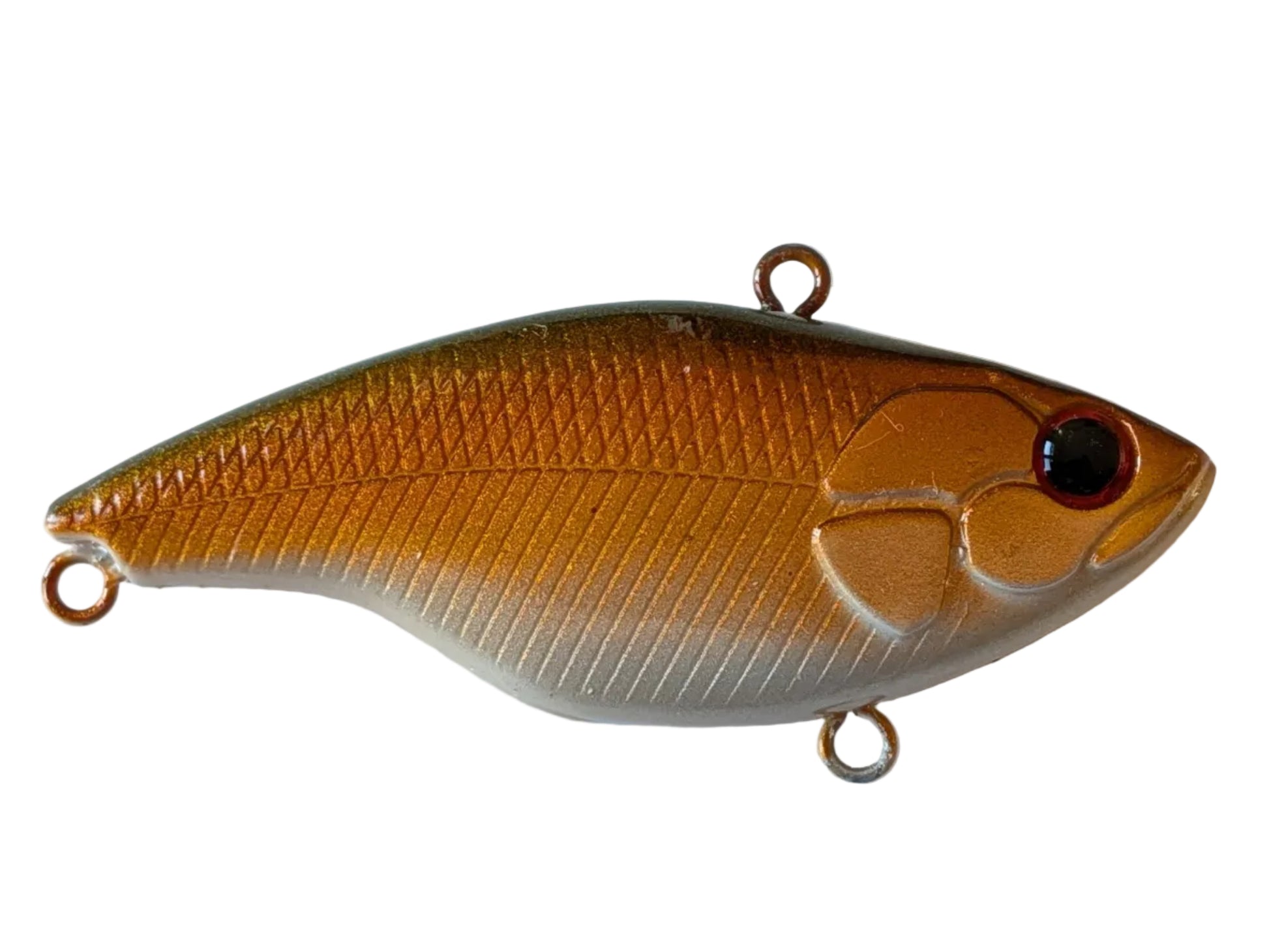 Fishing lure with a brown and beige gradient on a white background