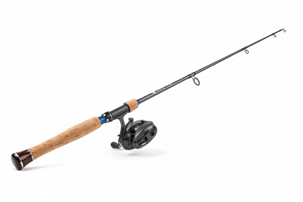 Custom muskie rod on white background