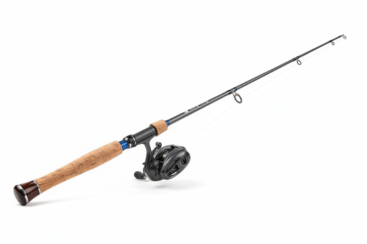 Custom muskie rod on white background